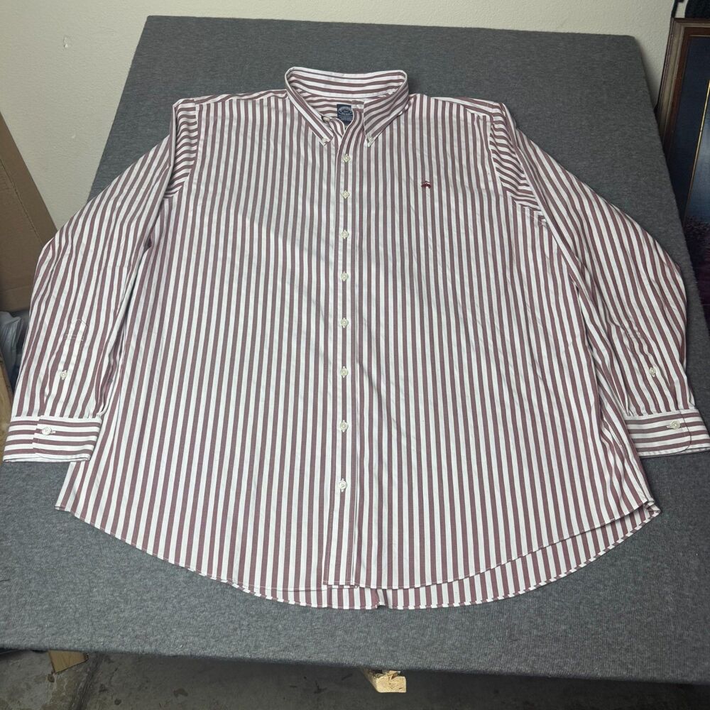 Brooks Brothers Oxford Button Down Shirt 3XLT Non Iron Stripe Red(salmon) White